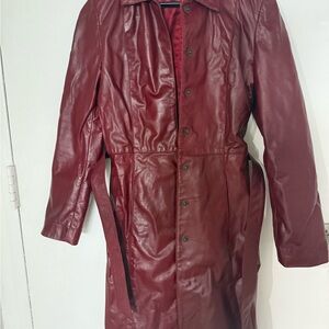 NAF NAF Men's Burgundy Leather Trench Coat
